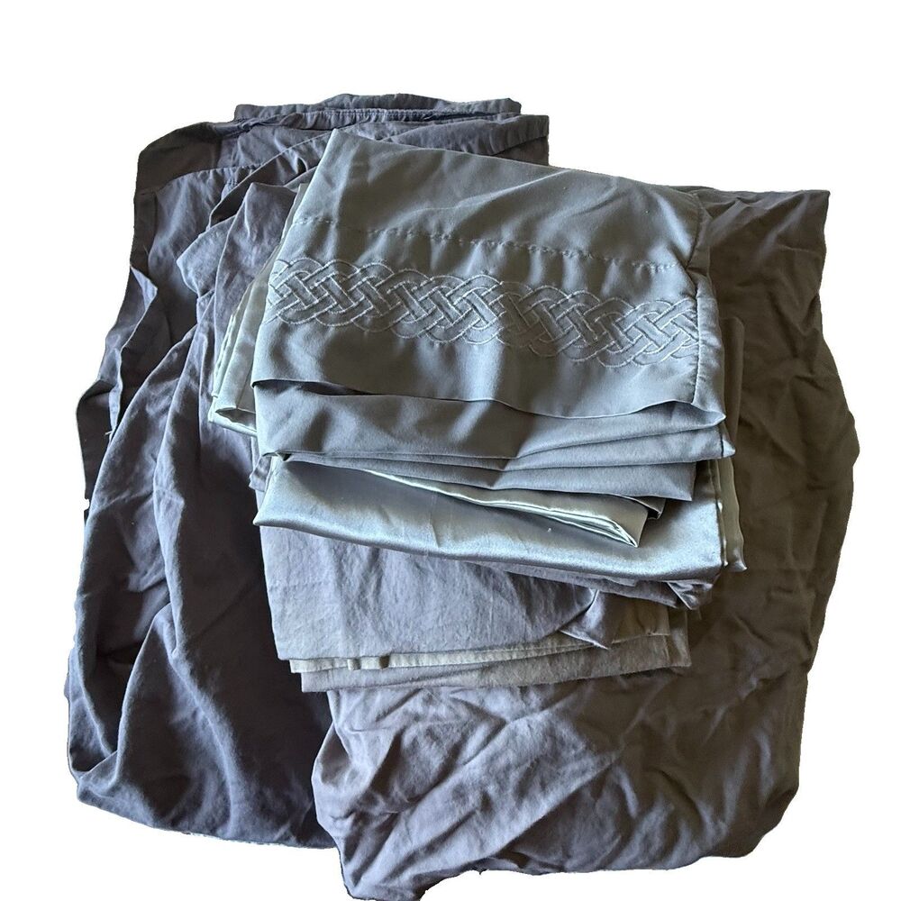 RV Queen Camper Microfiber Sheet Set Grey Fitted Flat 4 Pillow Cases, Clean